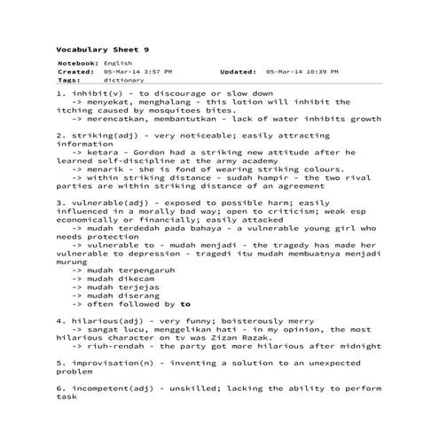 Vocabulary sheet 15 | PDF