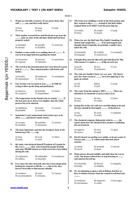 Alcpt vocabulary sample test | PDF