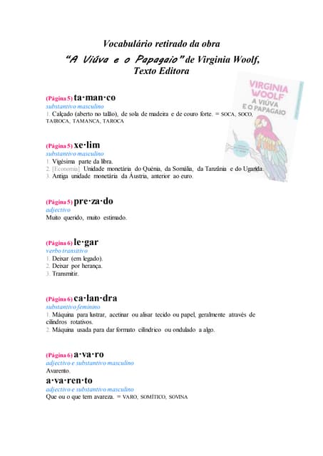 Vocabulário a viuva e o papagaio (p...