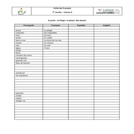 Vocabulário praia _línguas