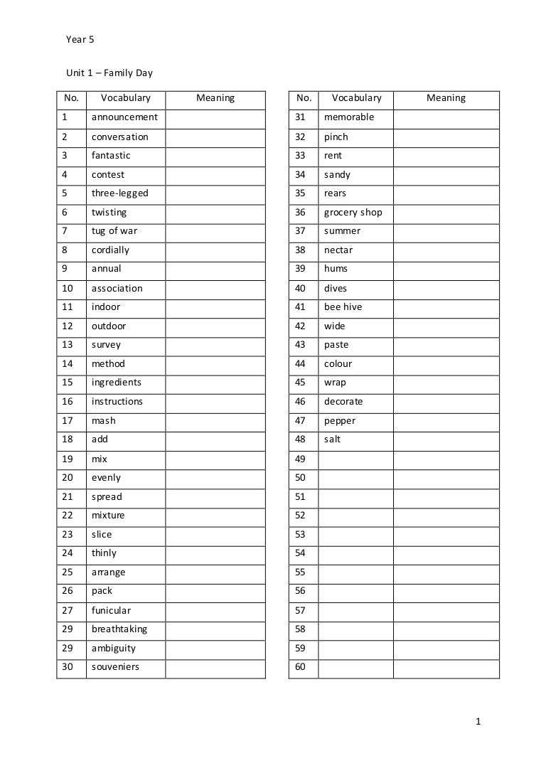 vocab year 5
