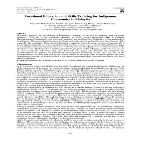 Vocational Education and Technical Skills Training for Indigenous in Malaysia