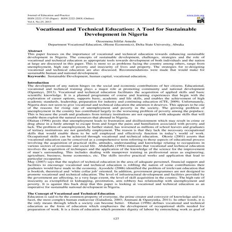 Vocational and technical education a tool for sustainable development ...
