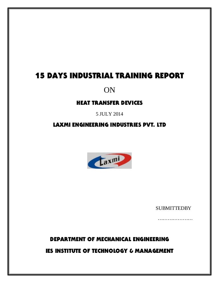 vocational training report format training report cover page