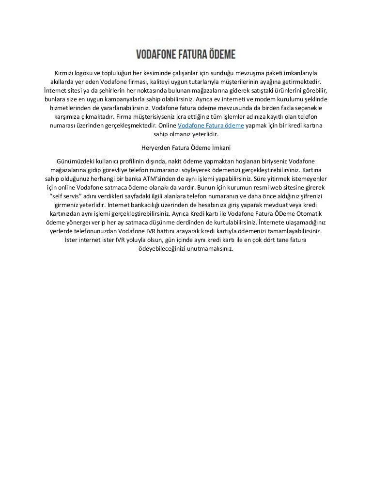 Vodafone fatura ödeme