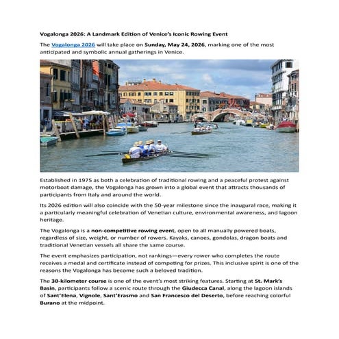Vogalonga 2026: A Landmark Edition of Venice’s Iconic Rowing Event