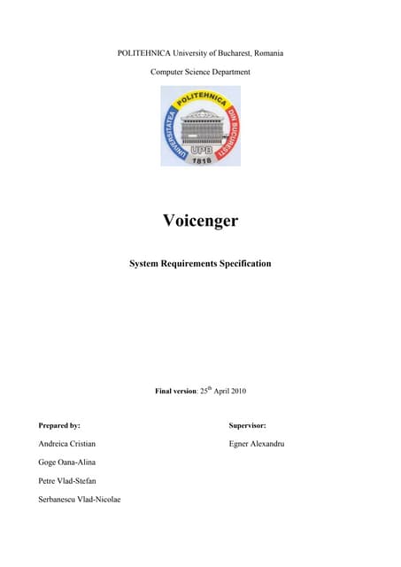 Voicenger - System Requirements Specification