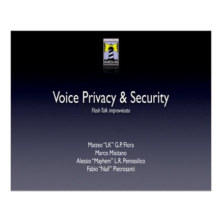 2007: Infosecurity Italy: Voice Privacy Security (flash talk)