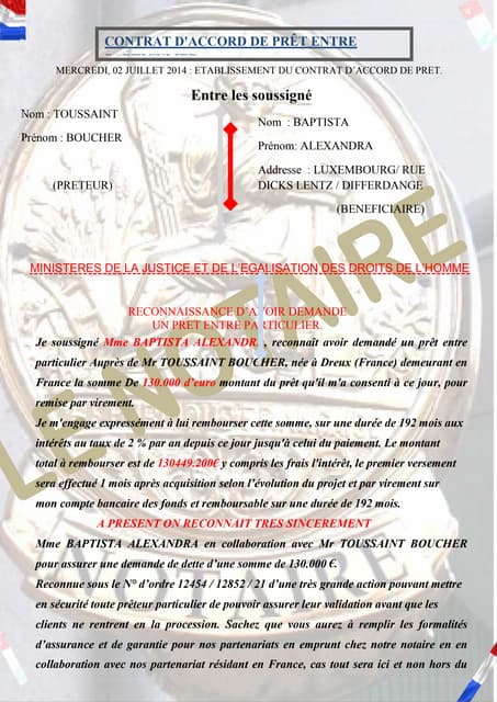 Voici le contrat a signer