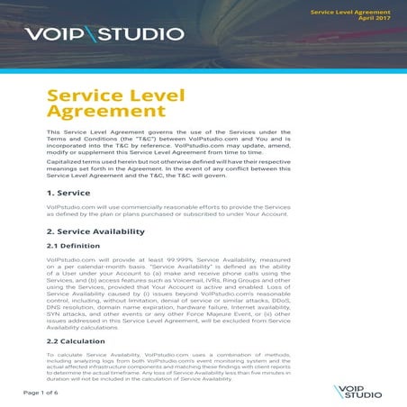 Datasheet: Service Level Agreement | PDF