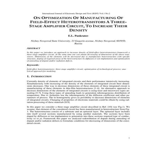 ON OPTIMIZATION OF MANUFACTURING OF FIELD-EFFECT HETERO TRANSISTORS A THREE S...