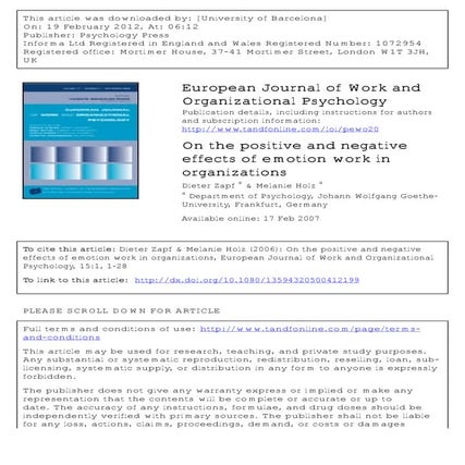 On the Positive and Negative Effects of Emotion Work in Organizations ...