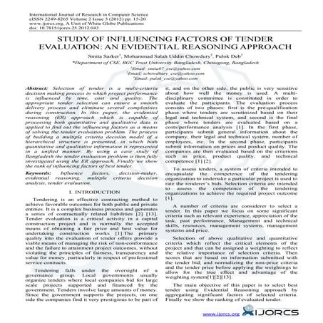 Study of Influencing Factors of Tender Evaluation: An Evidential Reasoning Ap...