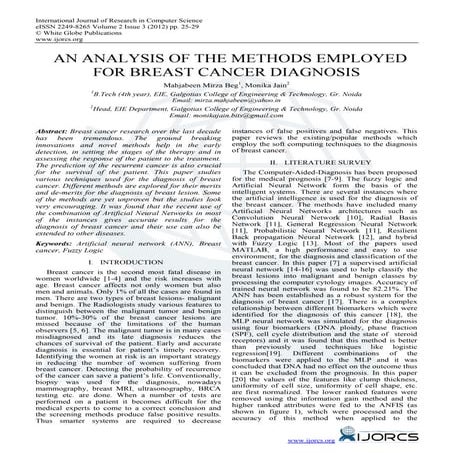 An Analysis of The Methods Employed for Breast Cancer Diagnosis 