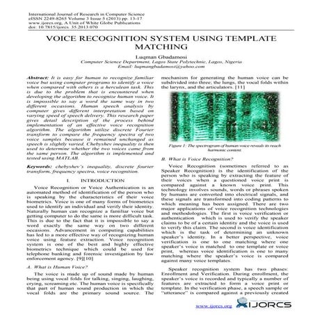 Voice Recognition System using Template Matching | PDF