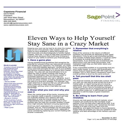 Eleven Ways to Stay Sane in this Market