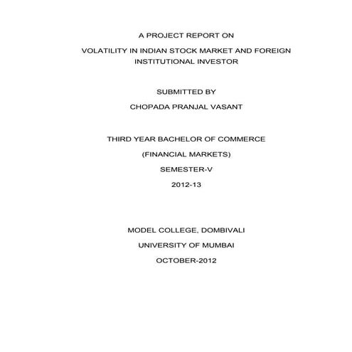 Volatility in indian stock market and foreign institutional investor | PDF