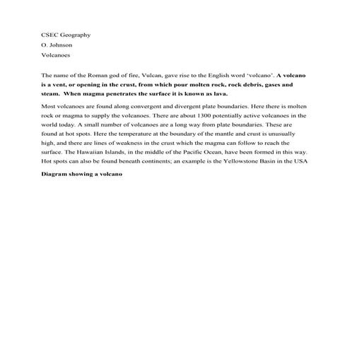Volcanoes- CSEC GEOGRAPHY