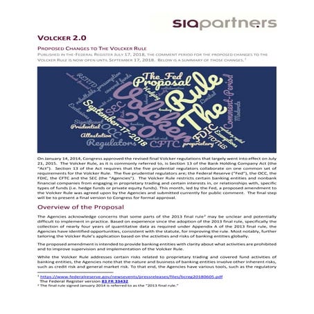 Volcker 2.0: Proposed Changes to the Volcker Rule