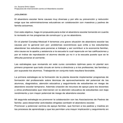 Propuesta de Intervención para el abandono escolar | PDF