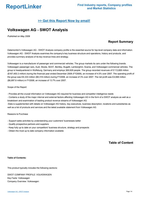 Swot анализ volkswagen