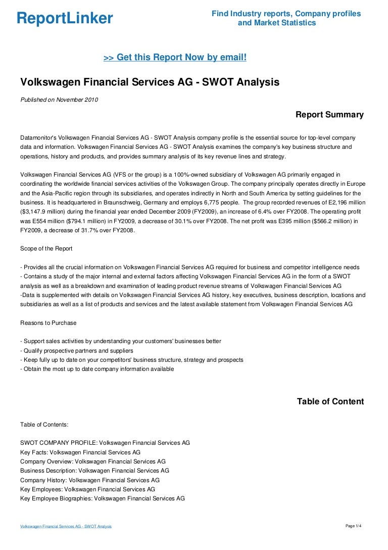 Volkswagen Financial Services AG - SWOT Analysis