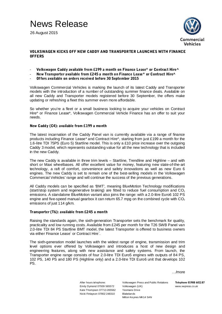 vw transporter finance offers