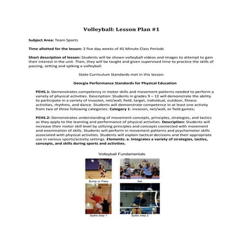 Volleyball lesson plan 1 | PDF