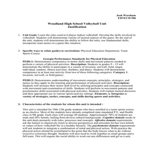 Volleyball unit justification