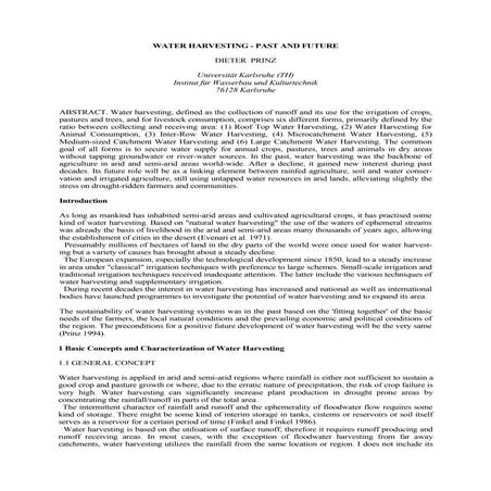 Water harvesting: Past and Future