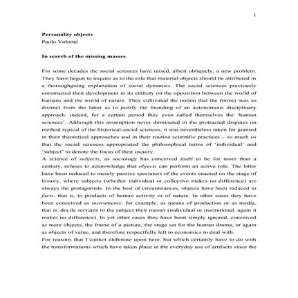 Personality Objects, by Paolo Volonté