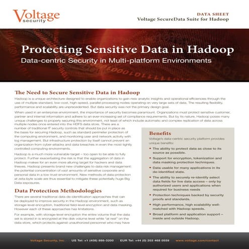 Voltage Security, Protecting Sensitive Data in Hadoop