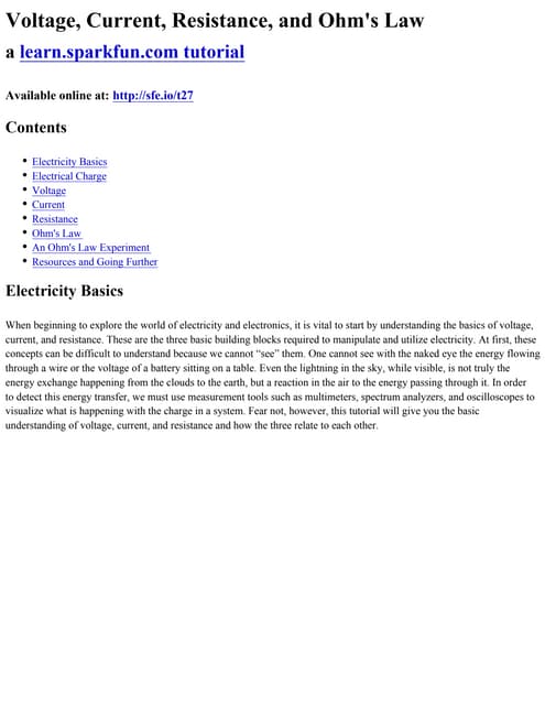 Voltage, current, resistance, and ohm's law