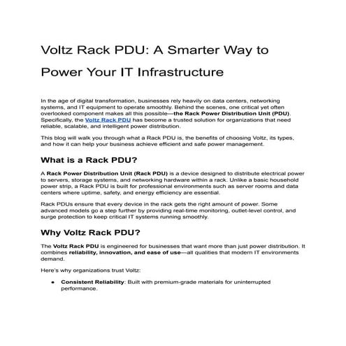 Voltz Rack PDU: A Smarter Way to Power Your IT Infrastructure