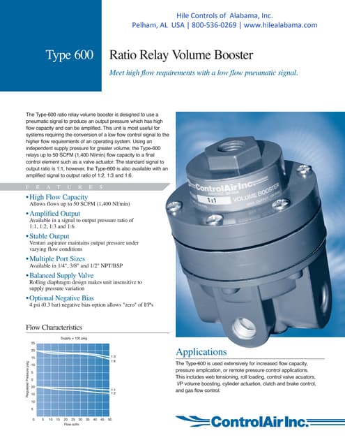 Volume Booster for Pneumatic Control Systems