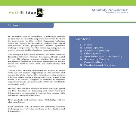 AuthBridge Newsletter Issue 1- Effectiveness of Background Screening Practices