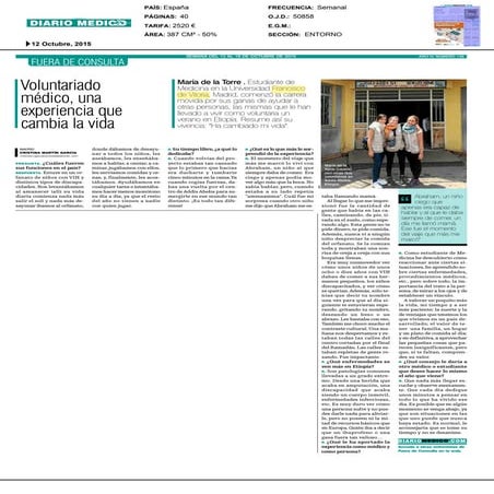 María de la Torre, entrevistada en Diario Médico sobre su voluntariado en Eti...