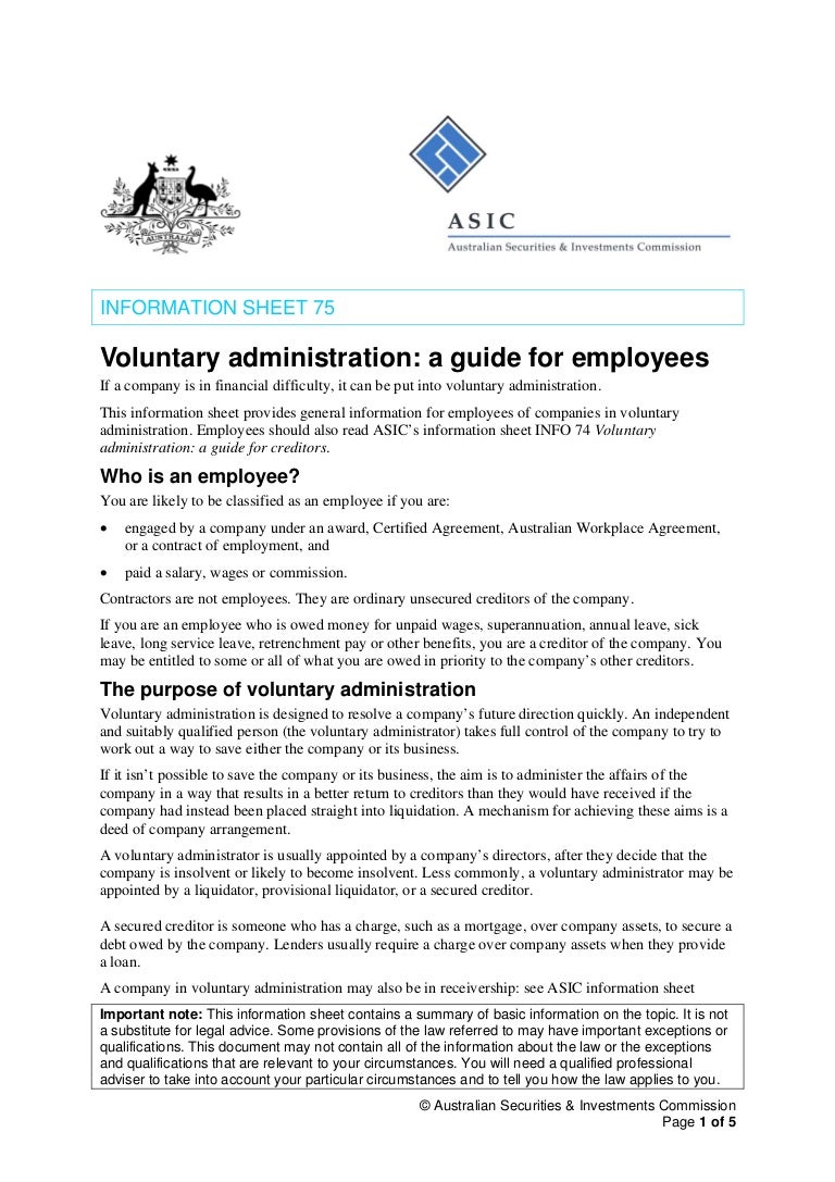 Voluntary Administration - A Guide for Employees