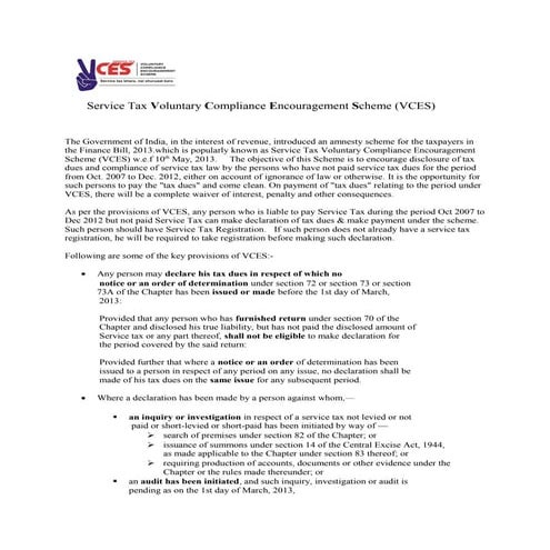 Voluntary compliance encouragement scheme 2013