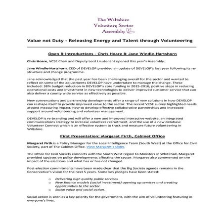 Voluntary sector assembly 2015   summary