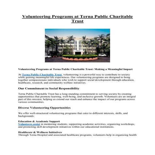 How Volunteering at Terna Public Charitable Trust Transforms Lives and ...