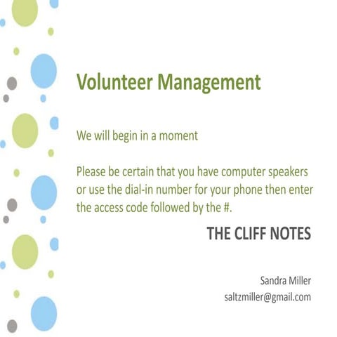 Volunteer management  cliff notes