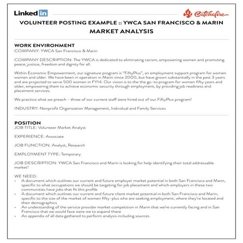 Volunteer market analyst posting example