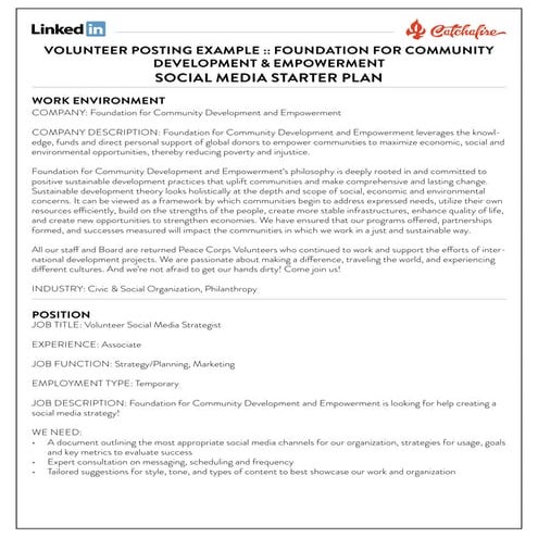 Volunteer social media strategist posting example