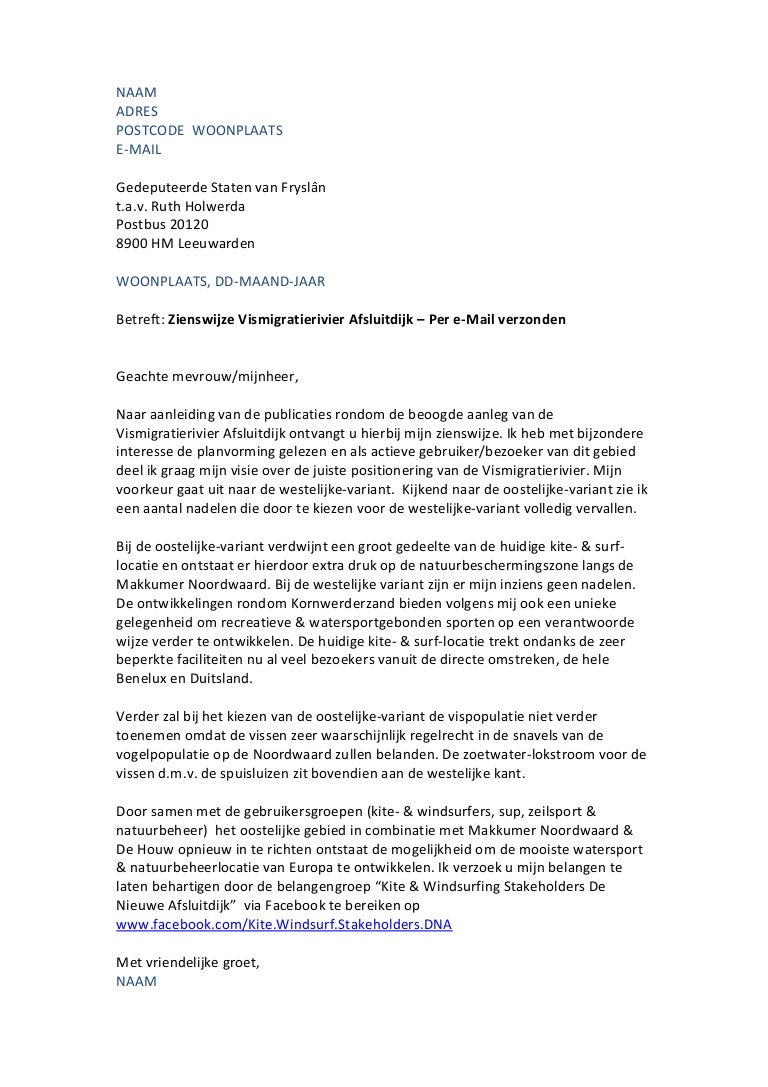 Voorbeeld brief zienswijze vismigratierivier