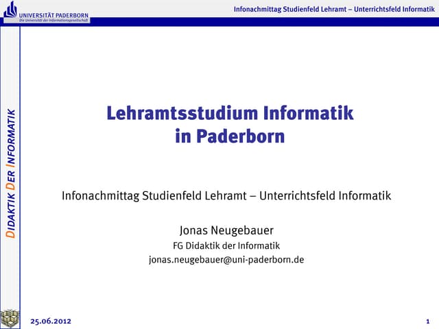 Vorstellung Lehramt Informatik UPB