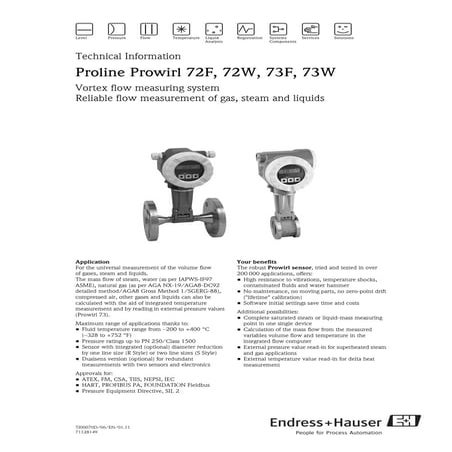 Vortex flowmeter for gas, steam and liquids