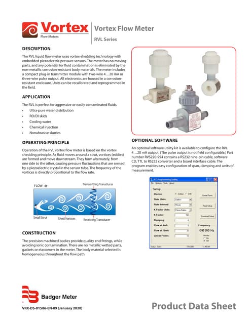 Vortex rvl datasheet badger meter series flow meter