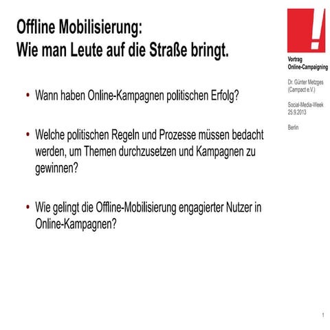 "Offline Mobilisierung": Campact Vortrag von Günter Metzges auf der Social Me...
