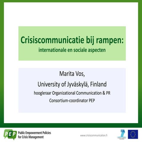 Crisiscommunicatie bij rampen; internationale en sociale aspecten